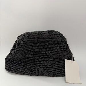 Cos Framed Structured Raffia Clutch In Black